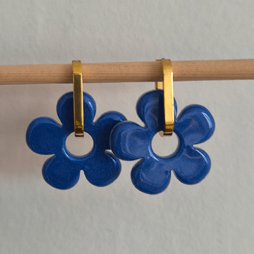 photo de boucles d'oreille big fleur blue