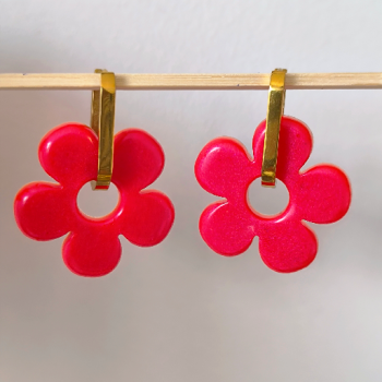 photo de boucles d'oreille big fleur framboise